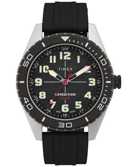 Мужские часы Timex Expedition Field Analog Solar с черным силиконовым ремешком круглой формы диаметром 43 мм black