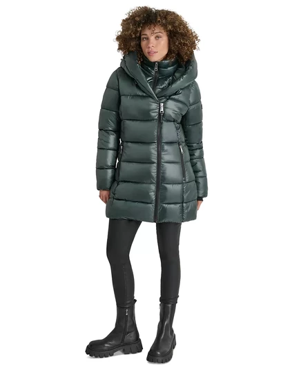  Женское блестящее пуховое пальто с воротником DKNY malachite