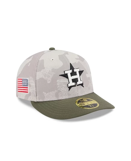 Мужская шляпа New Era светло-бежевого/оливкового цвета Houston Astros 2025, посвященная Дню Вооруженных сил, с низким профилем, 59-дюймовая приталенная шляпа light beige, olive