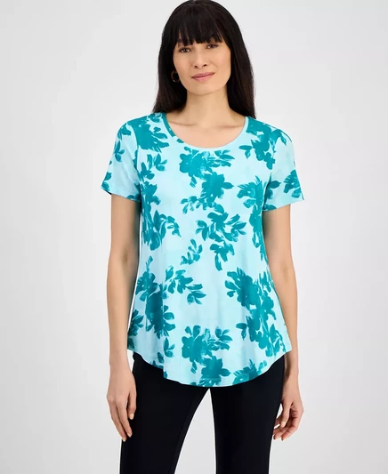  Женский топ с круглым вырезом и принтом, эксклюзивно от Macy's neo jade combo