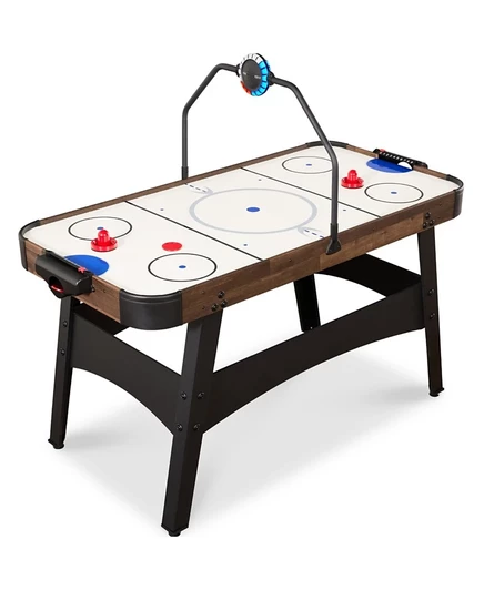 Игровой стол для аэрохоккея Best Choice Products со светодиодной подсветкой, табло, мощным двигателем коричневого цвета