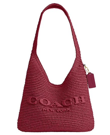 Женская сумка coach brooklyn соломенная средняя, розовая