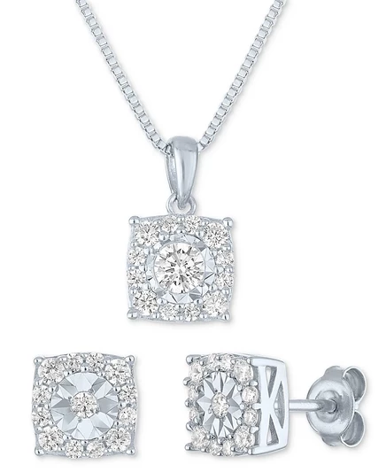 Кулон и серьги Forever Grown Diamonds, 1 карат, серебро