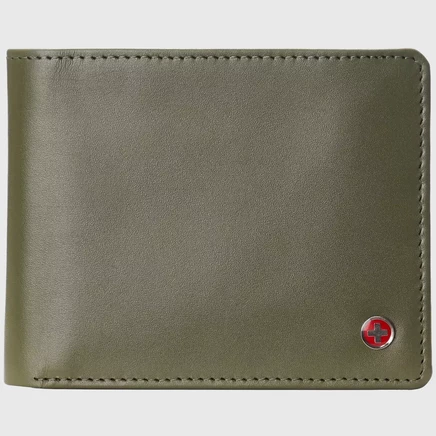  Мужской кошелек из натуральной кожи Passcase Bifold RFID Safe с 2 окошками для идентификации личности olive