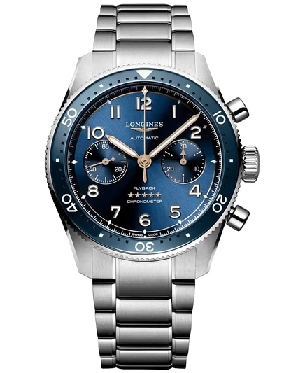 Мужские часы Longines Spirit Flyback 42 мм, сталь, синий безель