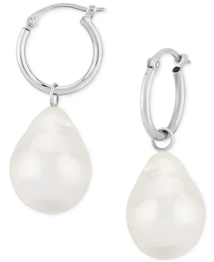 Серьги-кольца Macy's с жемчугом, золото 14 карат, жемчужные