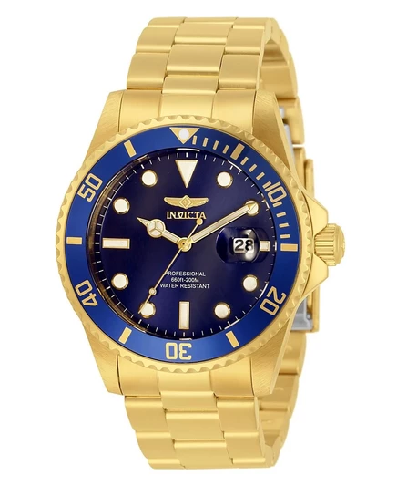 Мужские кварцевые часы Invicta 33270 Pro Diver с синим циферблатом и 3 стрелками gold