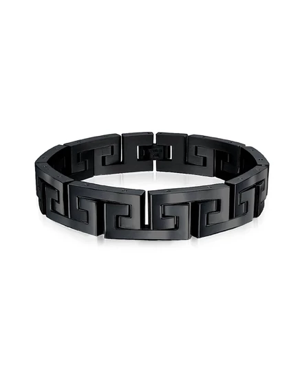 Bling Jewelry Men's Masculine Geometric Infinity Greek Key Link Bracelet Gold Plated Stainless Steel 9 Inch 12MM Width black