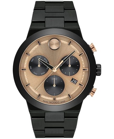 Мужские часы на браслете из черной стали с ионным покрытием Movado Bold Fusion Swiss Quartz Chronograph 44 мм черного цвета