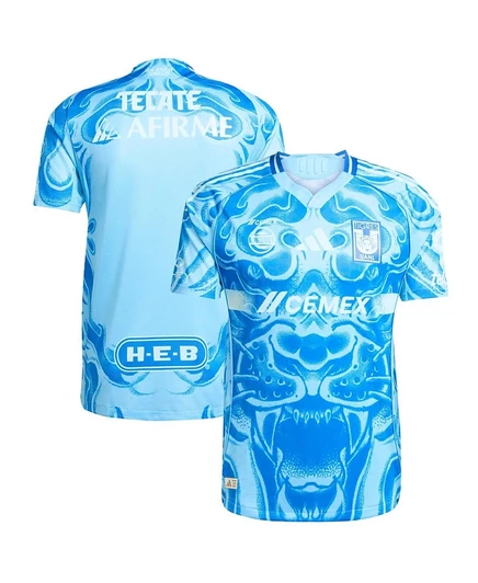 Мужские синие кроссовки Adidas Tigres UANL 2025/26 из аутентичного трикотажа синего цвета