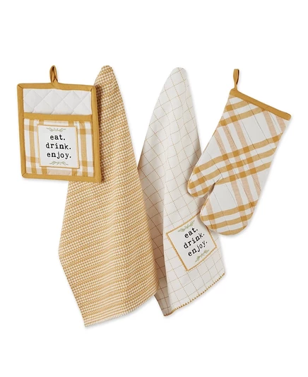 Коллекция для кухни Design Imports Home Sweet Farmhouse, Набор прихваток/кухонных полотенец, Золотисто-медовый, 4 цвета желтого