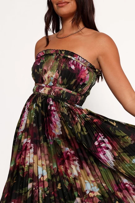 Женское макси-платье Angelique без бретелек с лепестками и щенком grey blurred floral