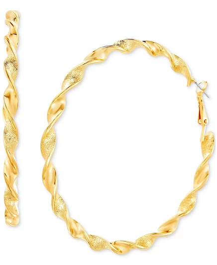 Серьги-кольца Kensie, крупные витые, 3″, золотистые