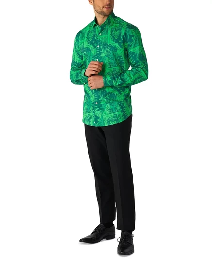 Мужская рубашка OppoSuits - Официальная футболка DC Comics Warner Bros. - The Joker на пуговицах - Приталенный крой - Зеленый - С длинным рукавом medium green