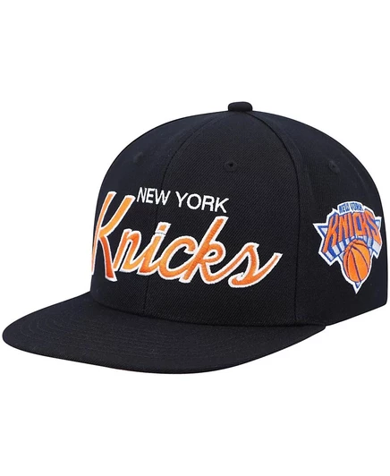 Мужская кепка-бейсболка Mitchell & Ness Black New York Knicks Hardwood Classics Script 2.0 Snapback black