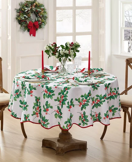 Скатерть овальная Elrene Classic Holly 213×152 см, многоцветная