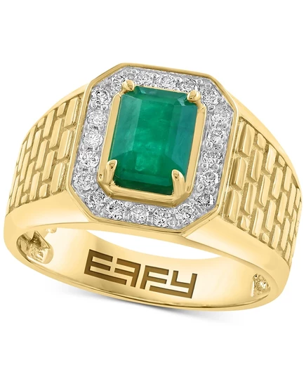 Мужское кольцо EFFY с изумрудом и бриллиантами, золото 14K, зеленое