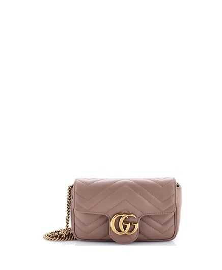 Женская сумка Gucci Super Mini GG Marmont стеганая, бежевая