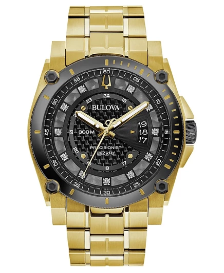 Мужские прецизионные часы Bulova с золотым браслетом из нержавеющей стали с бриллиантовым акцентом, 46,5 мм