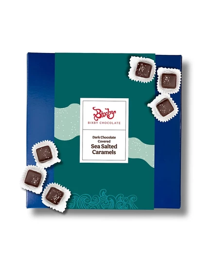 Подарочная коробка с морской соленой карамелью Bixby Chocolate, Темный шоколад, 50 шт.