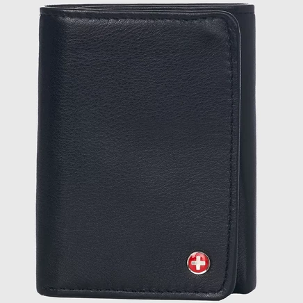  RFID-мужской кошелек повышенной вместимости Trifold с разделенной секцией для купюр soft nappa black