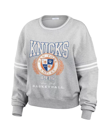 Женская толстовка-пуловер из французского махрового материала New York Knicks Heather серого цвета от Erin Andrews. heather gray