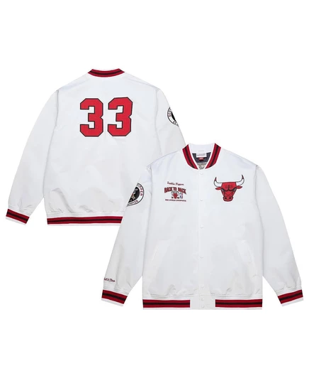 Мужская сатиновая куртка Mitchell & Ness Scottie Pippen NBA Legends на кнопках, белая