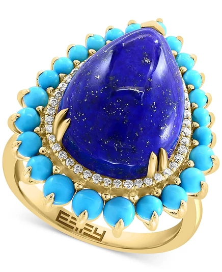 Кольцо EFFY с лазуритом и бирюзой, 14k, золотое