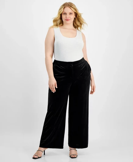 Бархатные брюки со средней посадкой и широкими штанинами Tahari ASL Plus Size black