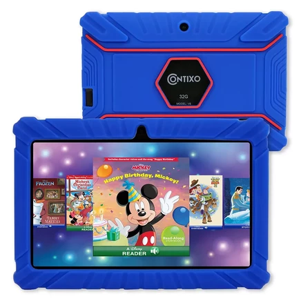  7-дюймовый планшет V8-2 Kids Android 11 Bluetooth Wi-Fi Pro HD объемом 32 ГБ с 50 электронными книгами Disney и 2-мегапиксельной двойной камерой, защищенный от детей Чехол для малышей dark blue