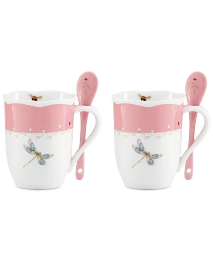 Кружки Lenox Butterfly Meadow 2 шт. с ложками, розовые