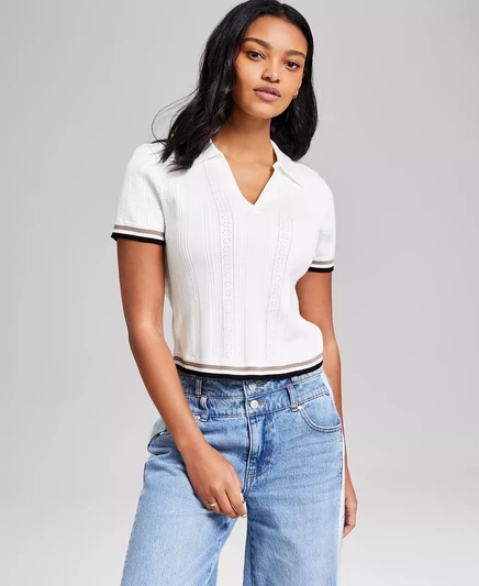 Свитер Petite Pointelle с V-образным вырезом, эксклюзивно от Macy's white