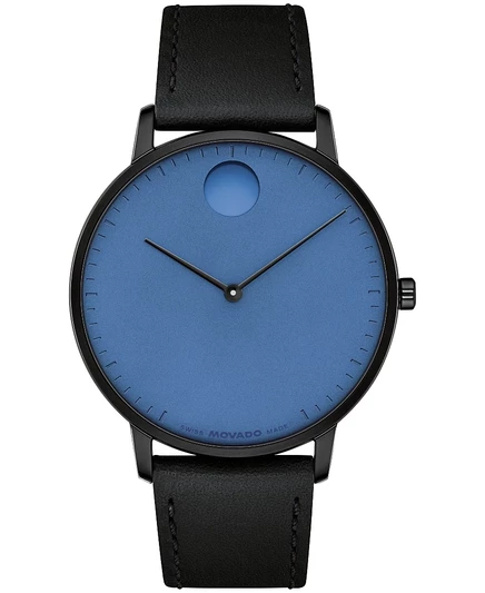 Швейцарские кварцевые часы Movado Unisex Face из черной кожи, 41 мм, черный