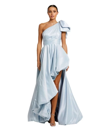 Женское платье Mac Duggal сатиновое, на одно плечо, синее
