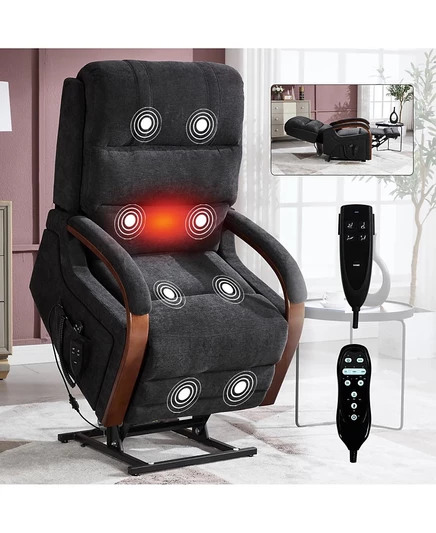 Кресло-подъемник Streamdale Furniture Power Black из синели, с подогревом и массажем, с двумя двигателями, 350 фунтов черного цвета