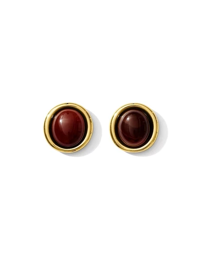 Серьги Alv Jewels с камнем в золотистой оправе, коричневые