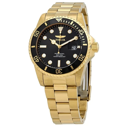 Мужские кварцевые часы Invicta 33271 Pro Diver с 3 стрелками и черным циферблатом, позолоченные