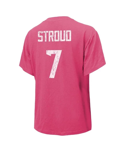 Женская футболка Majestic Threads C.J. Stroud розового цвета с надписью и номером Houston Texans в потертых тонах pink
