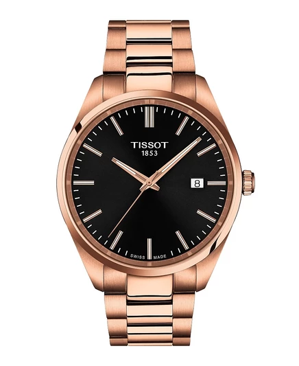 Мужские часы-браслет из нержавеющей стали Tissot из розового золота, 40 мм, черные