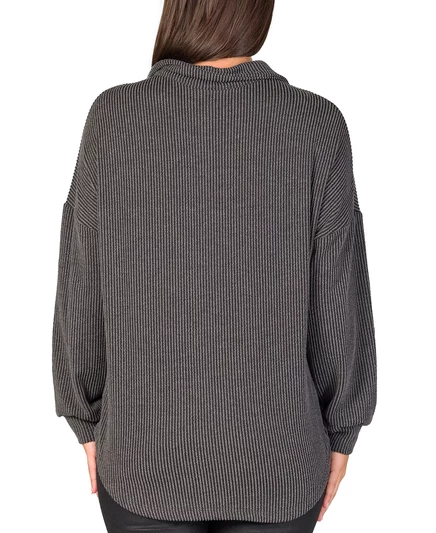 24seven Comfort Apparel Женская рубашка-жакет в рубчик на пуговицах с длинным рукавом и воротником-стойкой black