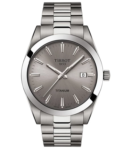 Мужские швейцарские часы Tissot Gentleman с титановым браслетом серого цвета 40 мм