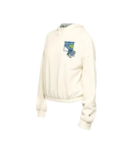 Укороченный пуловер с капюшоном и цветочным принтом на молнии New Era Women's Cream New York Rangers Glam Game cream