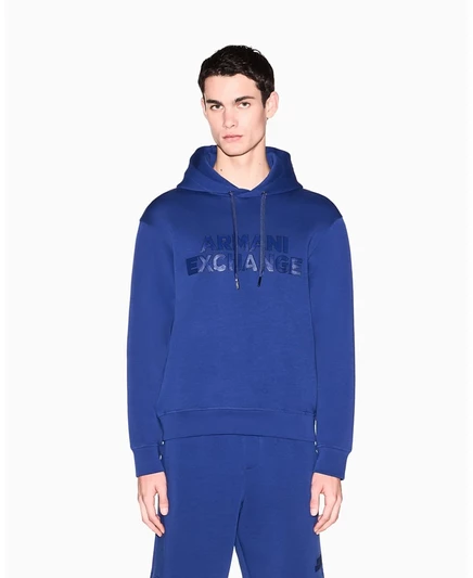 Мужская толстовка с капюшоном и рельефным логотипом A|X Armani Exchange синего цвета