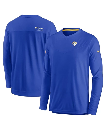 Мужская футболка с длинным рукавом Nike Royal Los Angeles Rams 2022 Sideline Coach Chevron Lock Up Performance royal