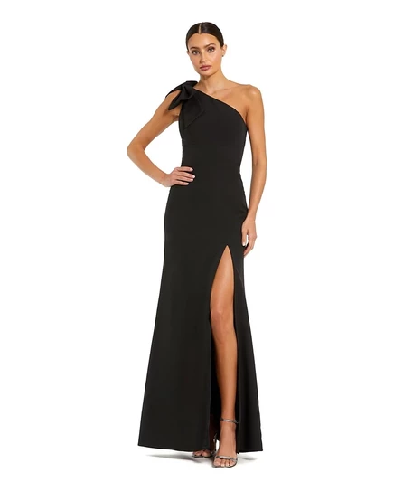 Женское платье Mac Duggal Crepe одно плечо с бантом, черное