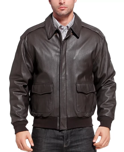 Мужская бомбер-куртка Landing Leathers A-2 кожаная, коричневая