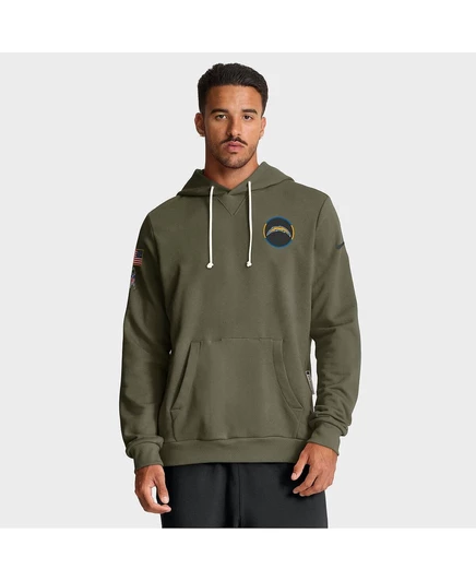 Мужская оливковая толстовка с капюшоном Dri-FIT от Los Angeles Chargers 2025 Service Sideline  olive