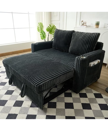 Диван-кровать Maison Boucle, 1 предмет, Вельвет, Регулируемая спинка, Зарядка через USB, Выдвижное спальное место, Подстаканники, Шкаф для хранения, Мебель серого цвета