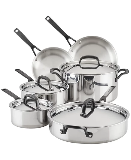 Набор посуды KitchenAid 10 предметов, 5-слойный, серебристый