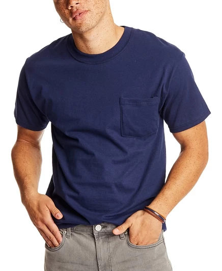 Унисекс футболка Hanes Beefy-T с нагрудным карманом, 2 шт., синяя